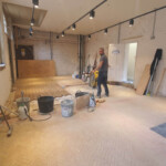 Handmade brick floor isntallation